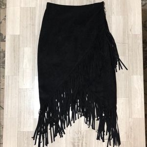 Black suede fringe skirt